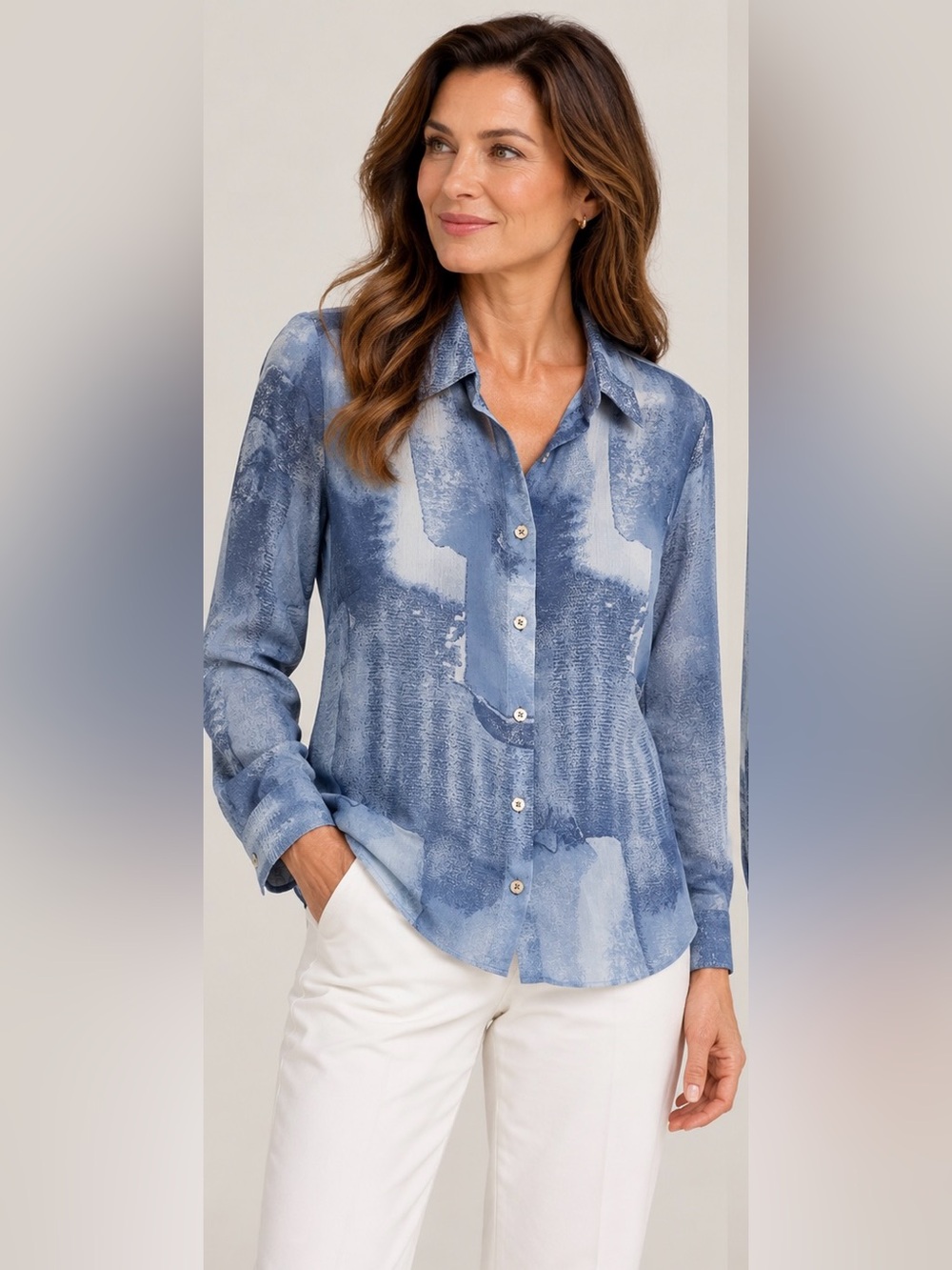 Chico's Blue Abstract-Print Button Down Shirt